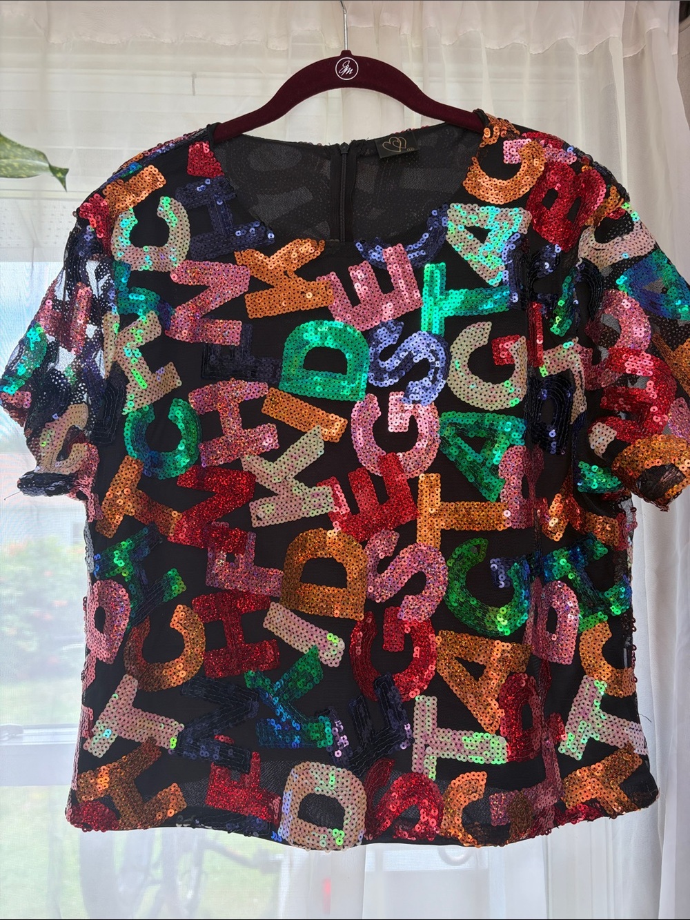 Lipsy Black Sequin Letter Appliqué Top with Multicolor Embellishment
